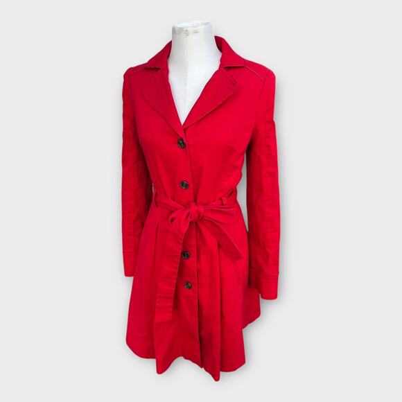 Elevenses Pansy Red Corset Back Lace Up Pleated Belted Trench Coat Women's sz 12 - Picture 12 of 15